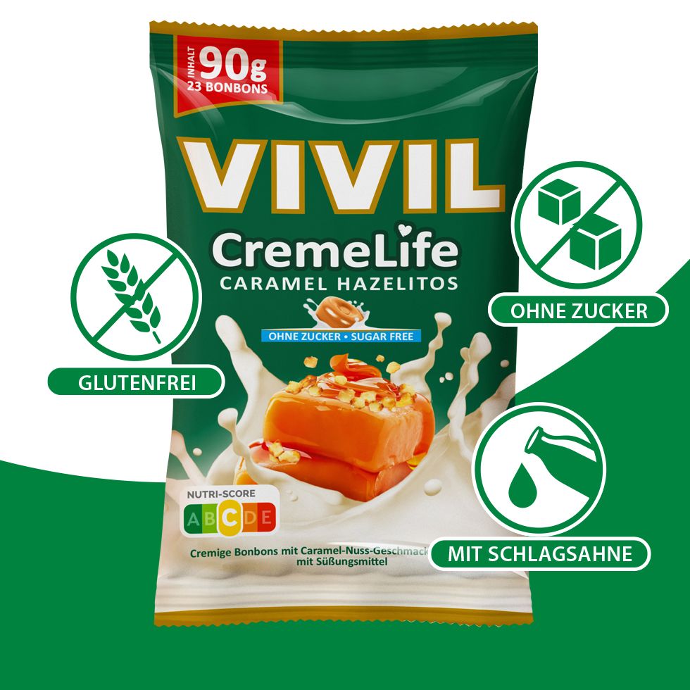 VIVIL Creme Life Hazelitos Bonbonverpackung mit Benefits