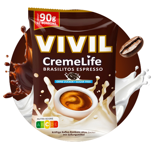 Bonbonbeutel Creme Life Brasilitos mit Kaffeebohne und Milchsplash