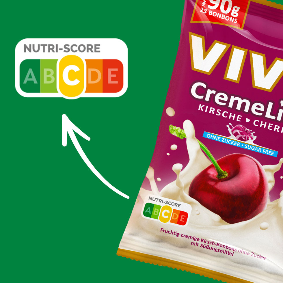 VIVIL Creme Life Kirsche Bonbonverpackung mit Nutriscore