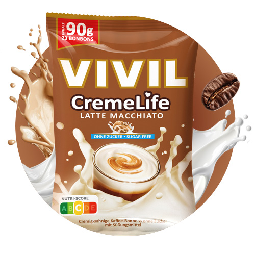 Bonbonbeutel Creme Life Latte Macchiato mit Kaffeebohne und Milchsplash