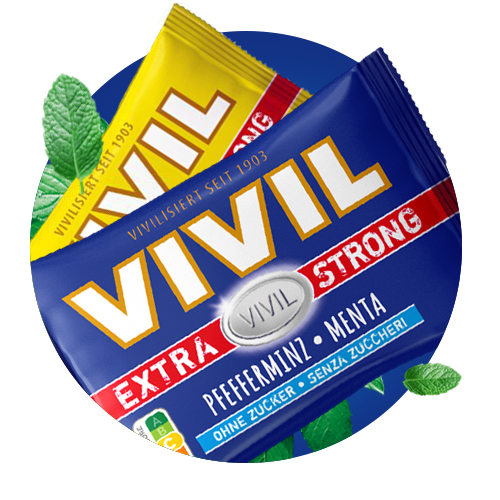 VIVIL Extra Strong Verpackungen auf blauem Hintergund