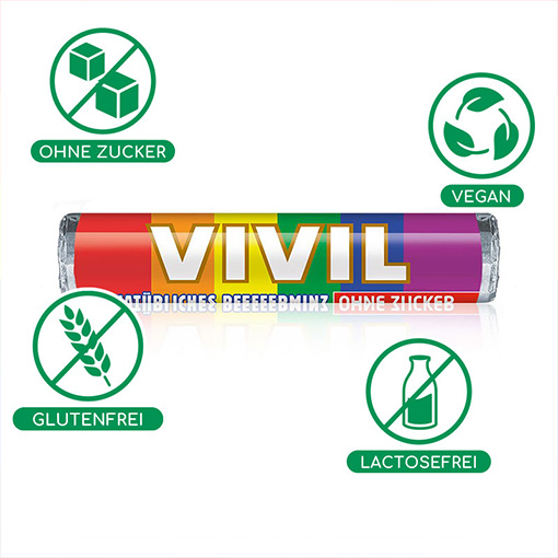 VIVIL Natürliches Pfefferminz Pastillen ohne Zucker Pride Edition | 28g