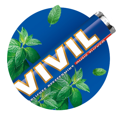 Pfefferminzrolle Blau mit Pfefferminzblätter