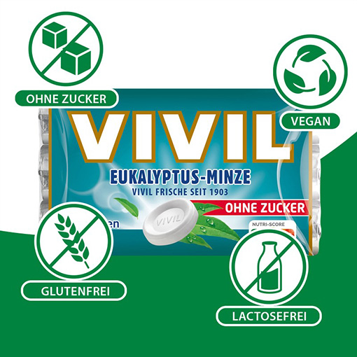 VIVIL Eukalyptus-Minze Pastille ohne Zucker | 20 x 3er Pack