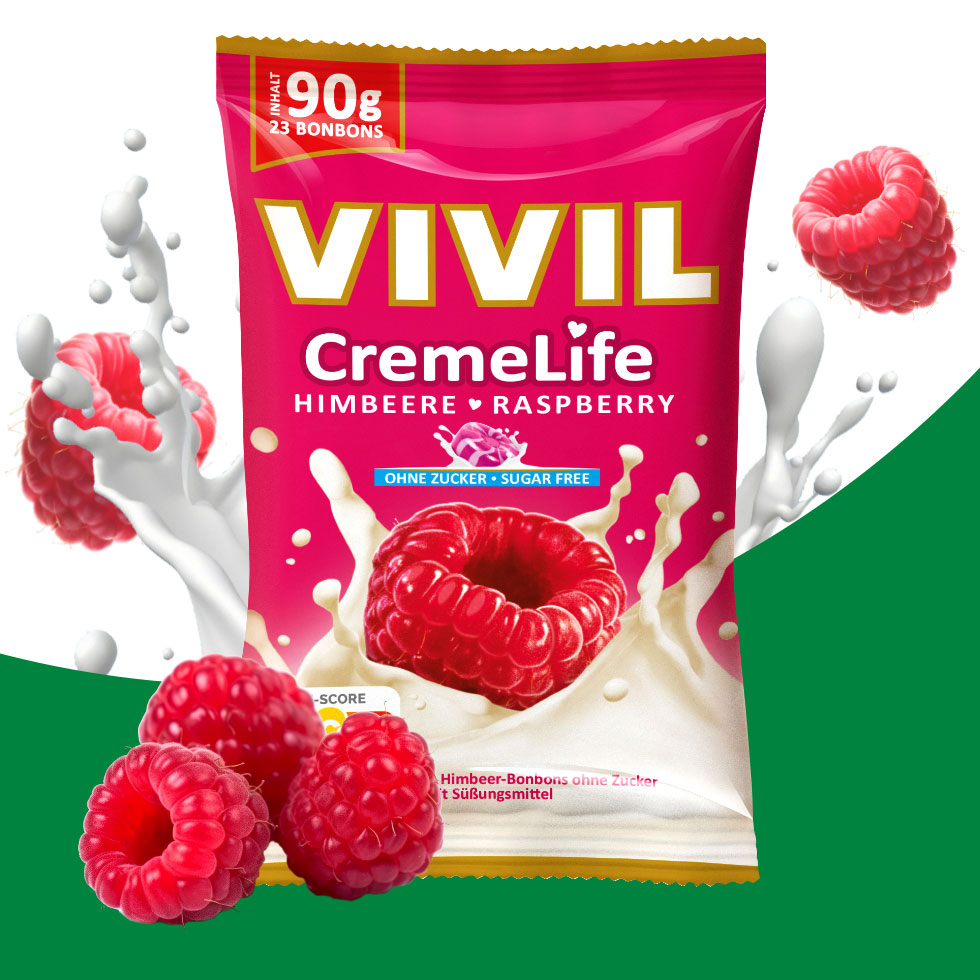 VIVIL Creme Life Himbeere Bonbonverpackung mit Zutaten