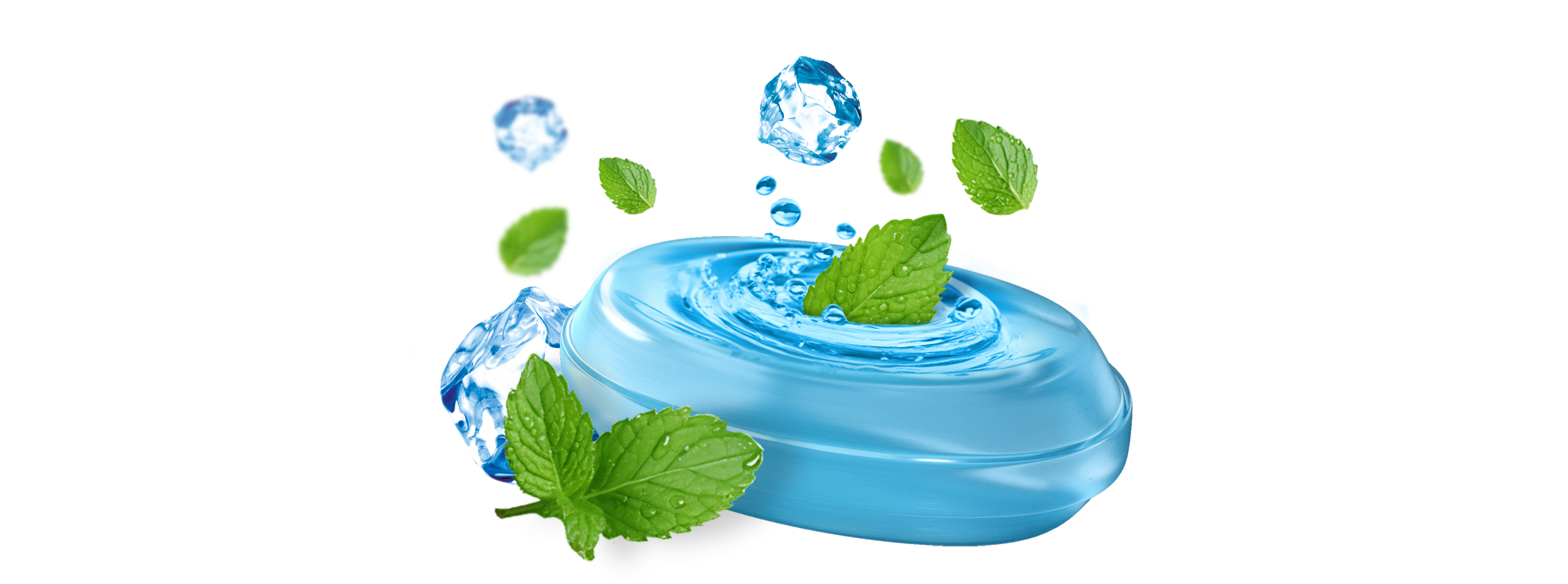 blaues Bonbon mit pfefferminzblätter