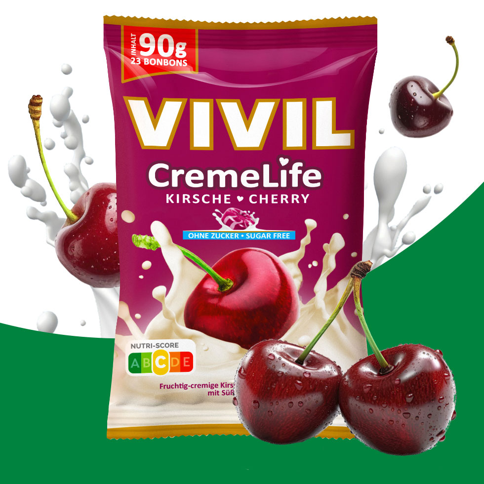 VIVIL Creme Life Kirsche Bonbonverpackung mit Zutaten
