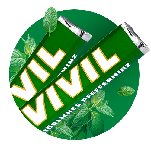 VIVIL Stangen Verpackungen auf grünem Hintergund