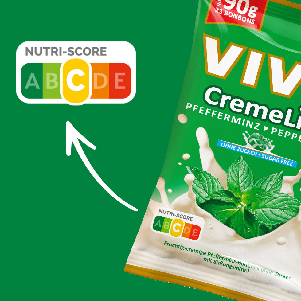 VIVIL Creme Life Pfefferminz Bonbonverpackung mit Nutriscore